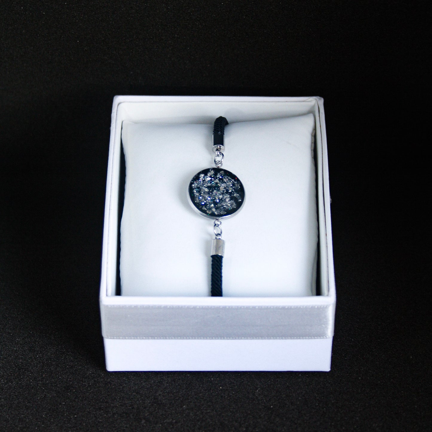 Bracelet noir pépites argent