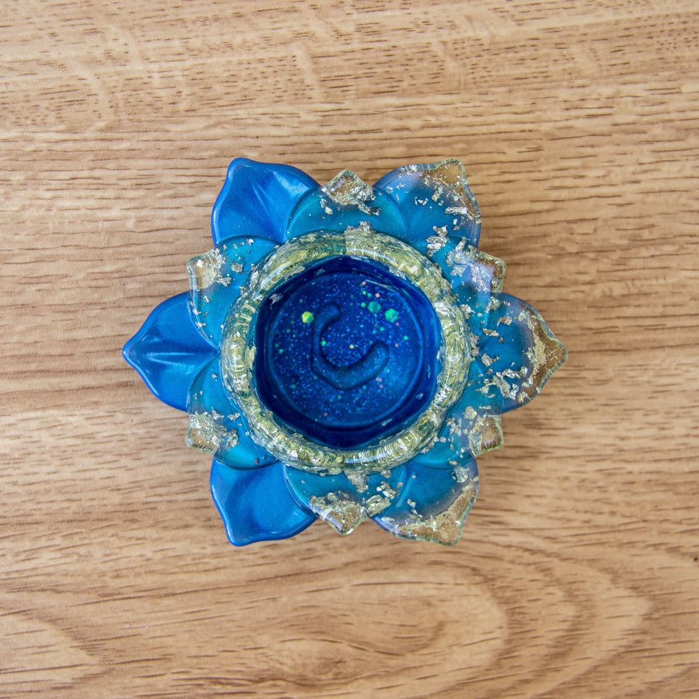 Bougeoir bleu feuilles d'argent