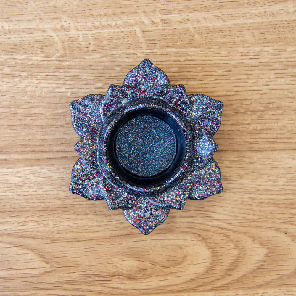 Bougeoir noir paillettes multi-couleur