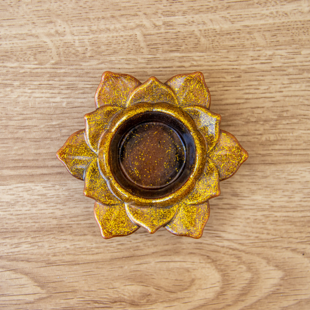 Bougeoir marron paillettes or