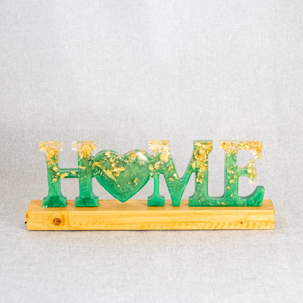 Veilleuse HOME vert et feuilles d'or
