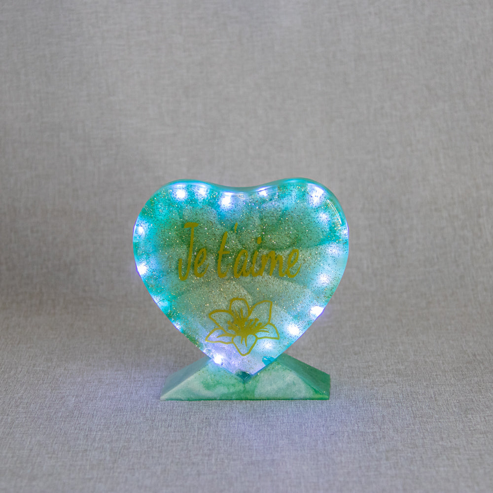 Veilleuse COEUR "Je t'aime" à LED vert or