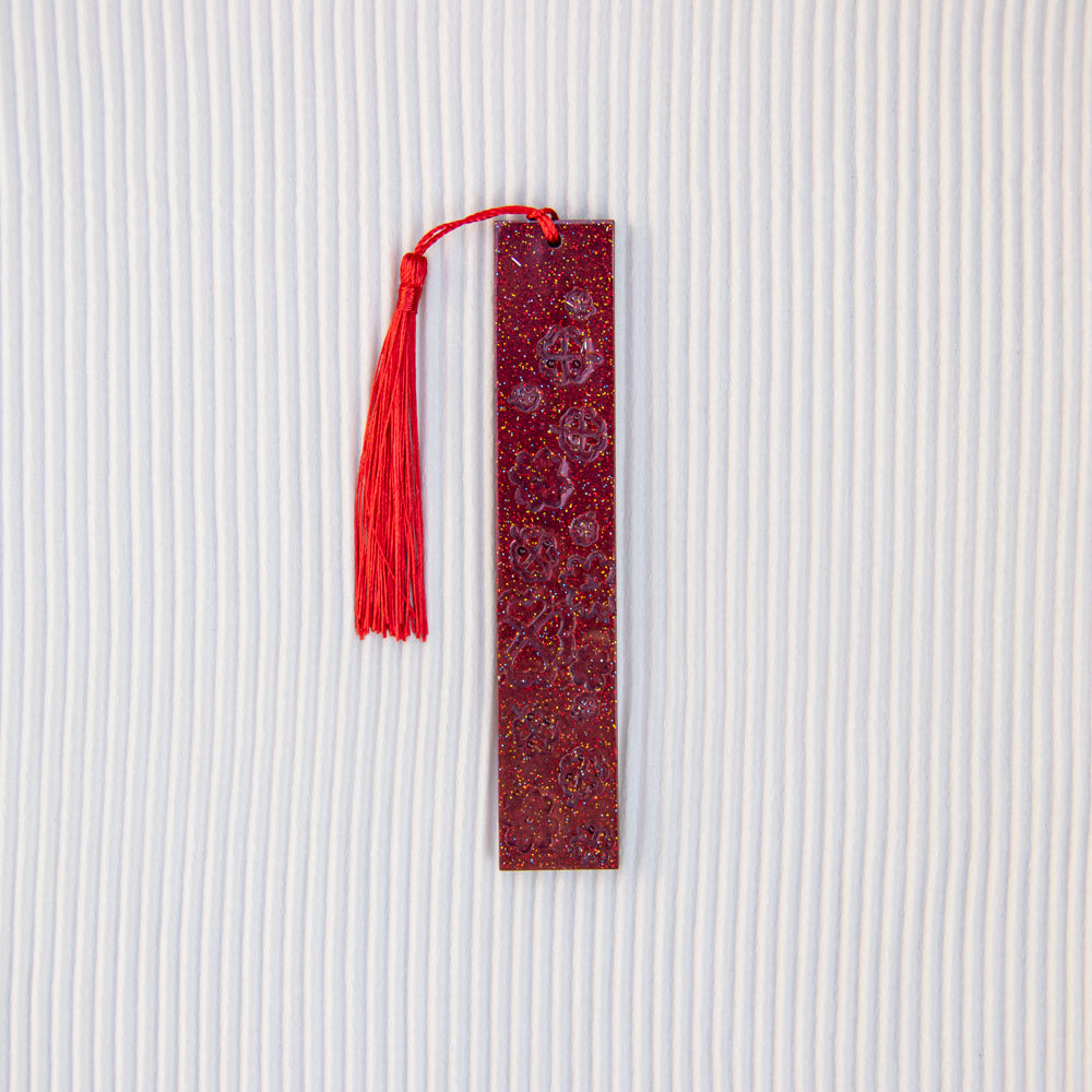 Marque-pages fleurs rouge bordeaux et paillettes