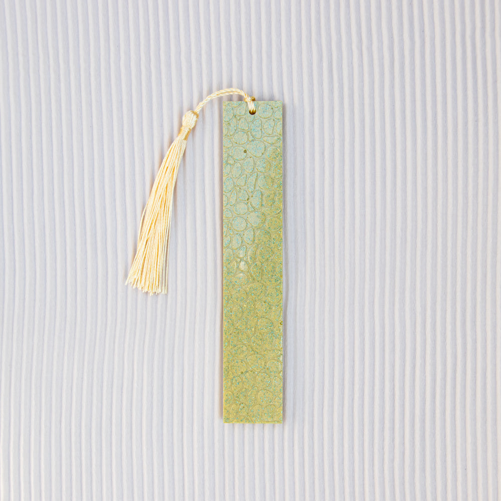 Marque-pages jaune vert et paillettes