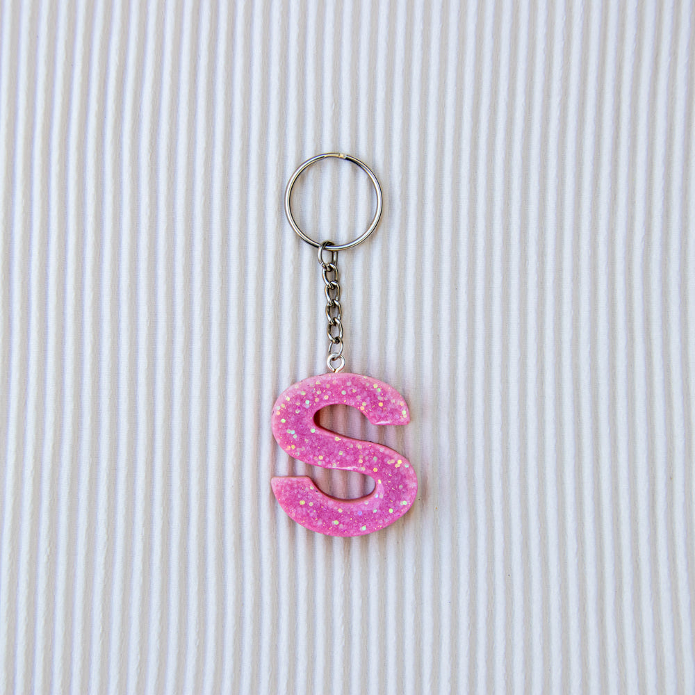Porte-clés lettre S rose paillettes