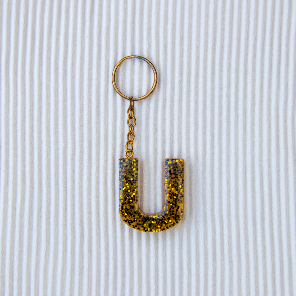 Porte-clés lettre U or paillettes