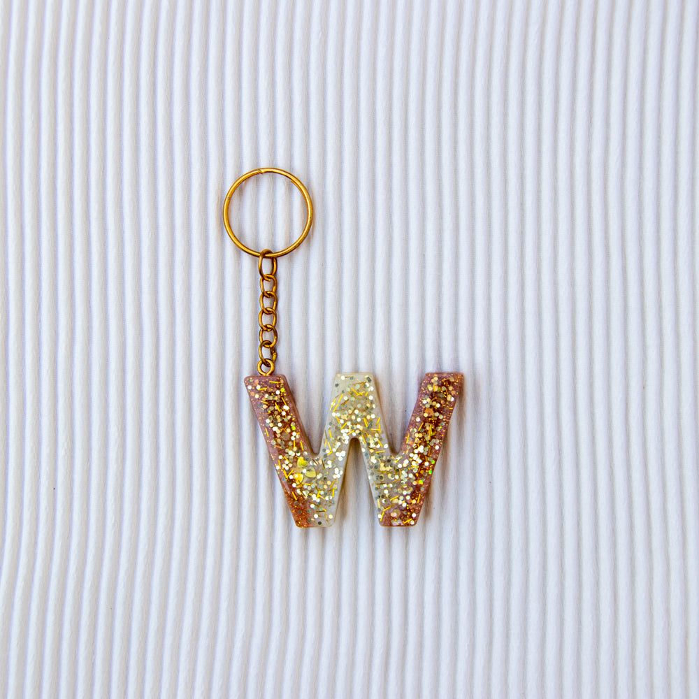 Porte-clés lettre W marron crème paillettes