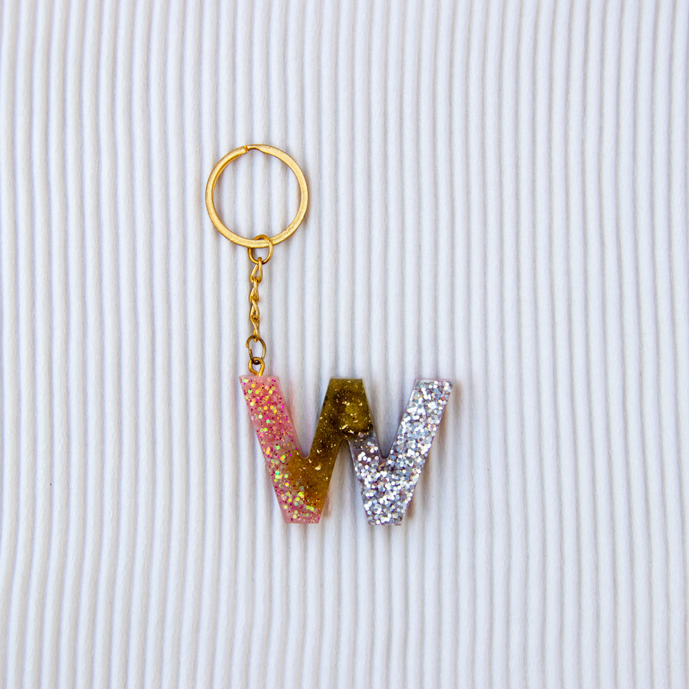 Porte-clés lettre W multicolore paillettes