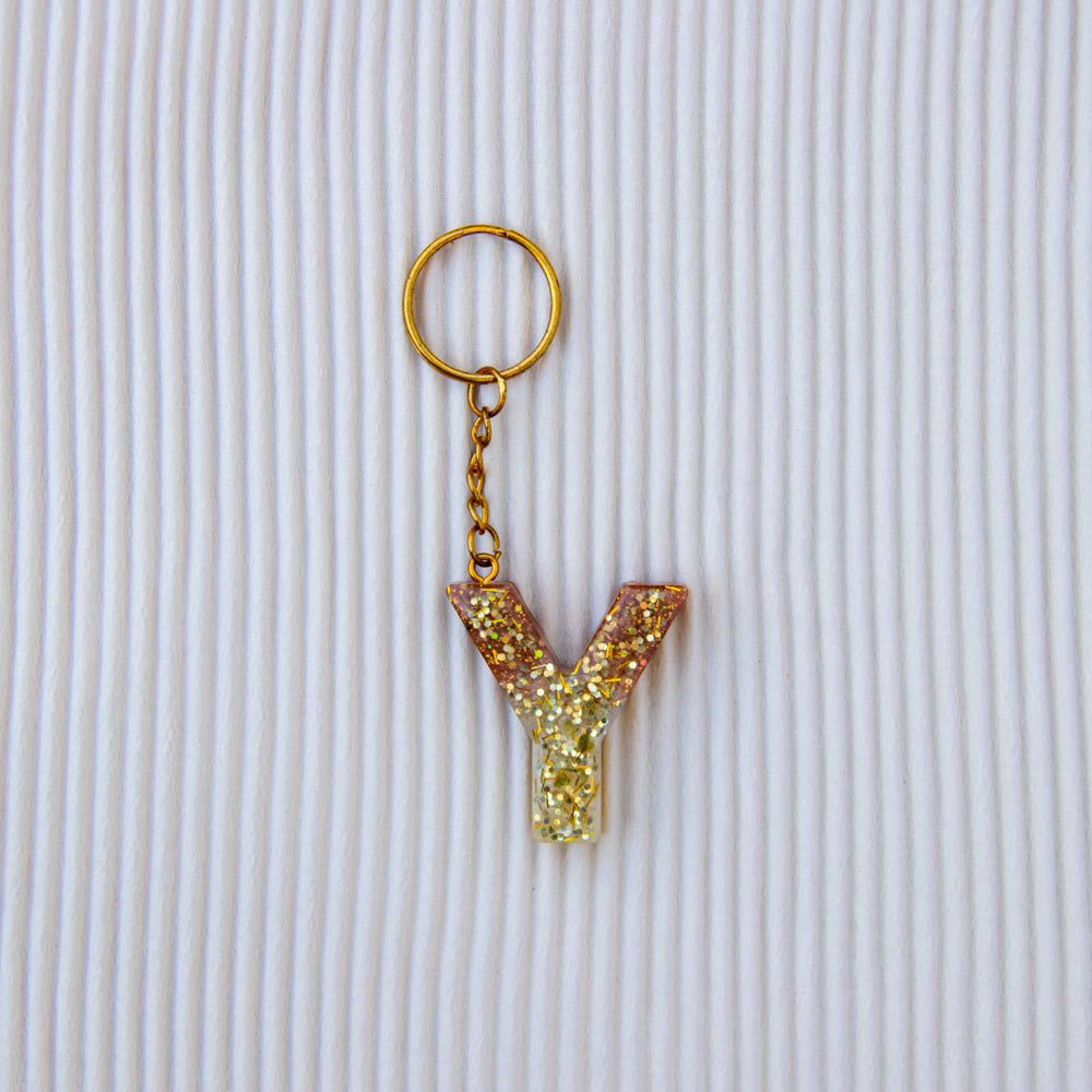 Porte-clés lettre Y marron crème paillettes