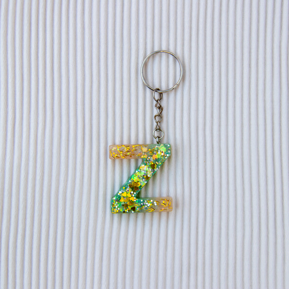 Porte-clés lettre Z vert crème paillettes