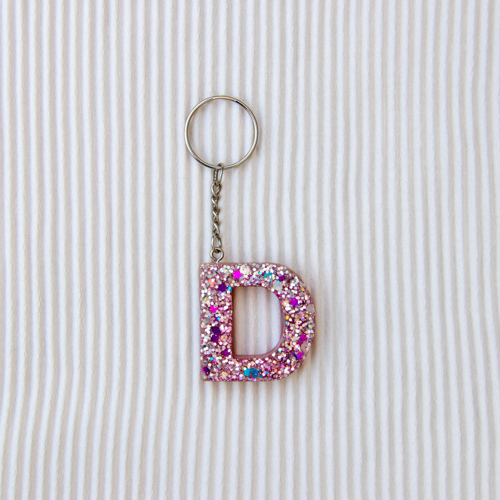 Porte-clés lettre D rose paillettes