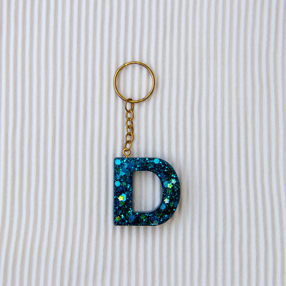 Porte-clés lettre D bleu paillettes