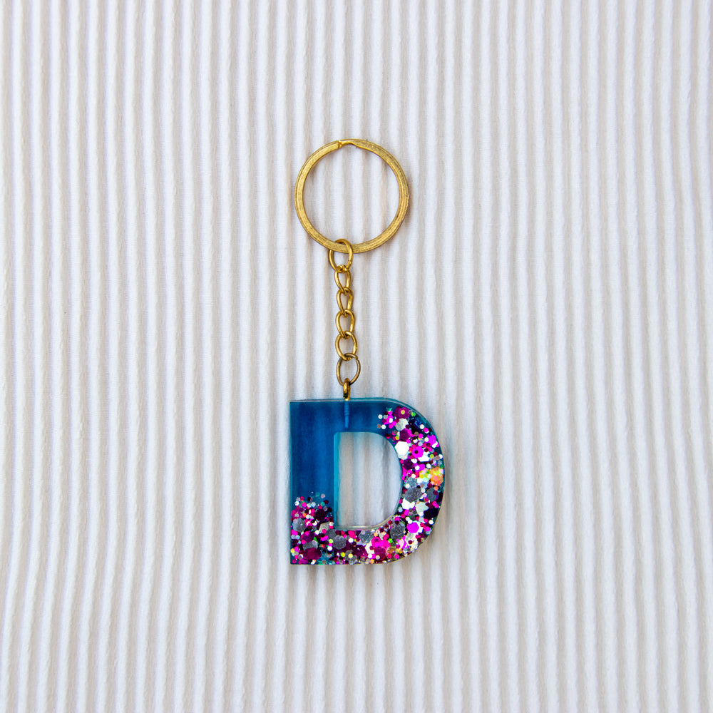 Porte-clés lettre D bleu paillettes