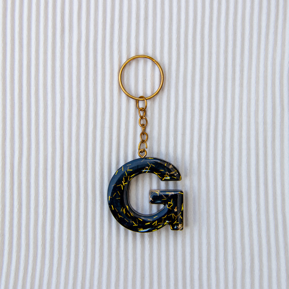 Porte-clés lettre G noir paillettes or
