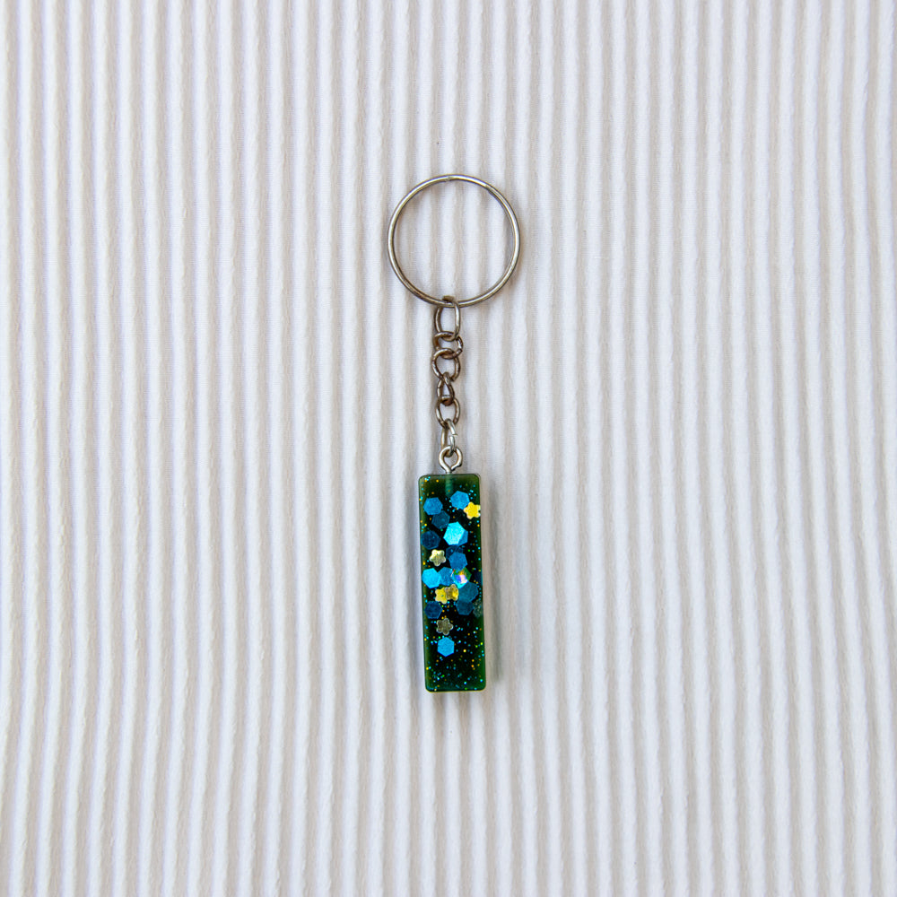 Porte-clés lettre I bleu transparent paillettes