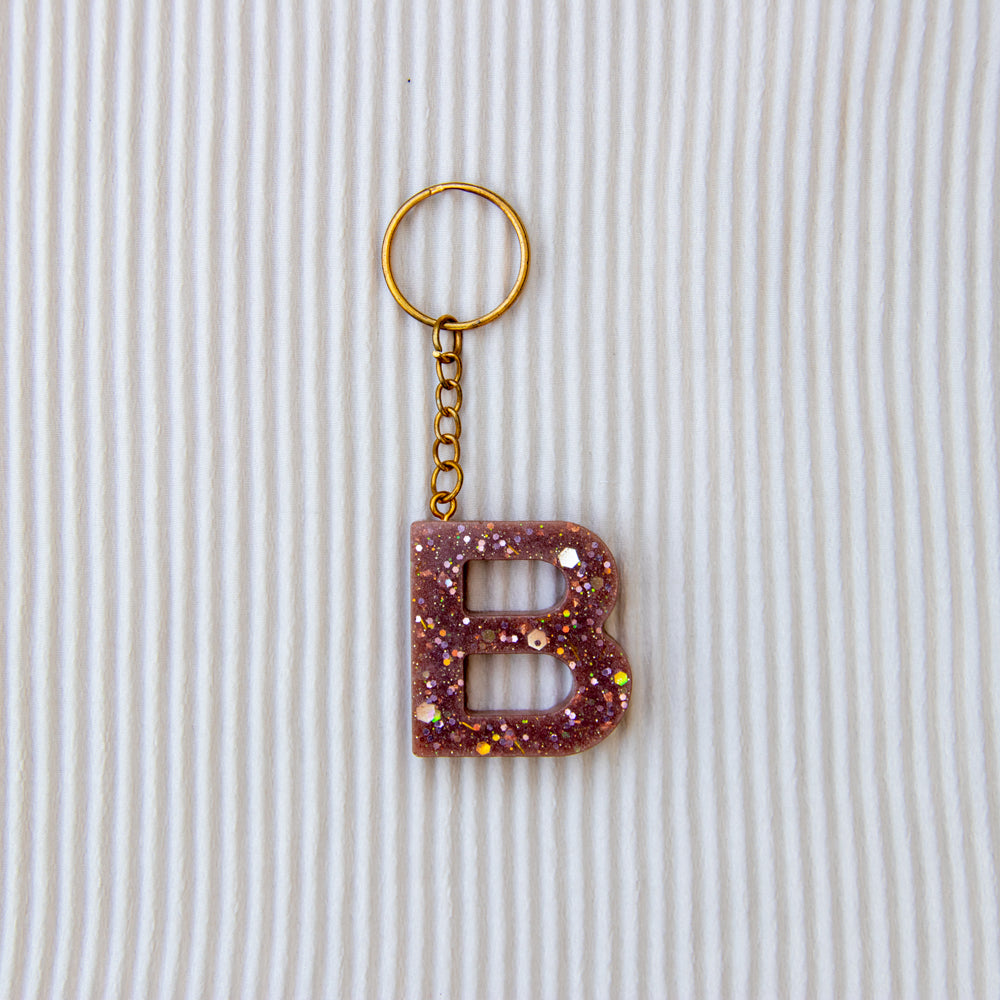 Porte-clés lettre B marron à paillettes