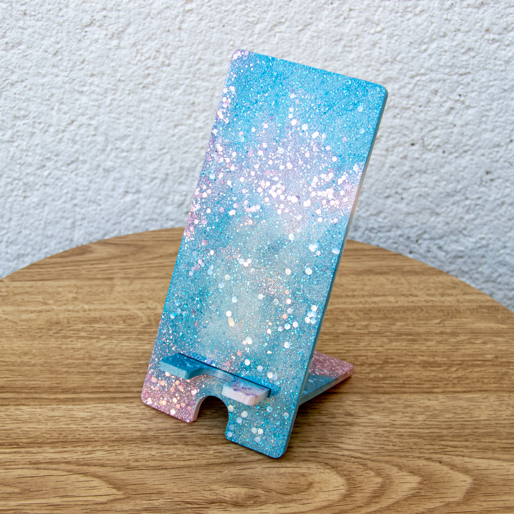 Support téléphone dégradé rose et bleu pastel