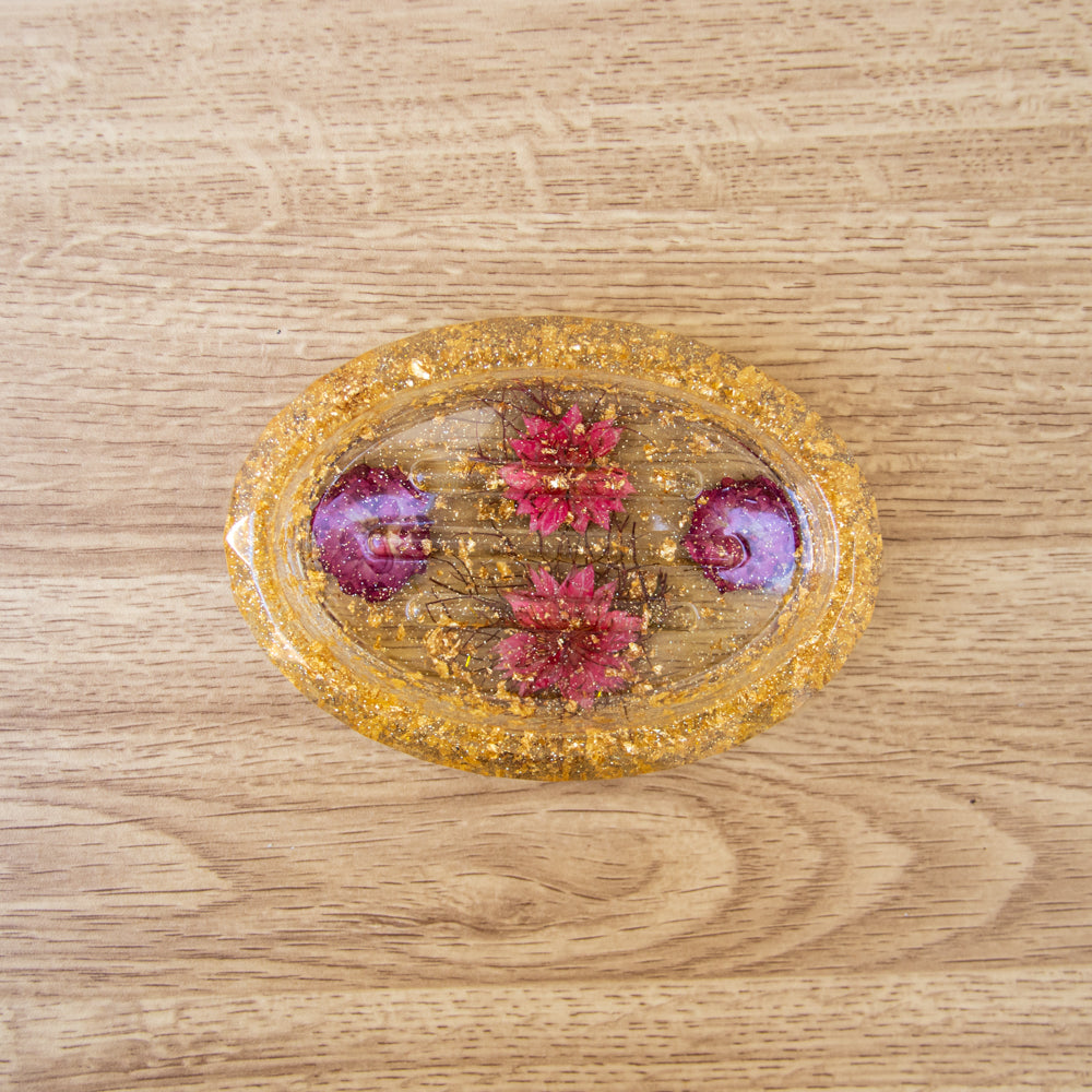 Porte-savon fleurs séchées aux feuilles d'or