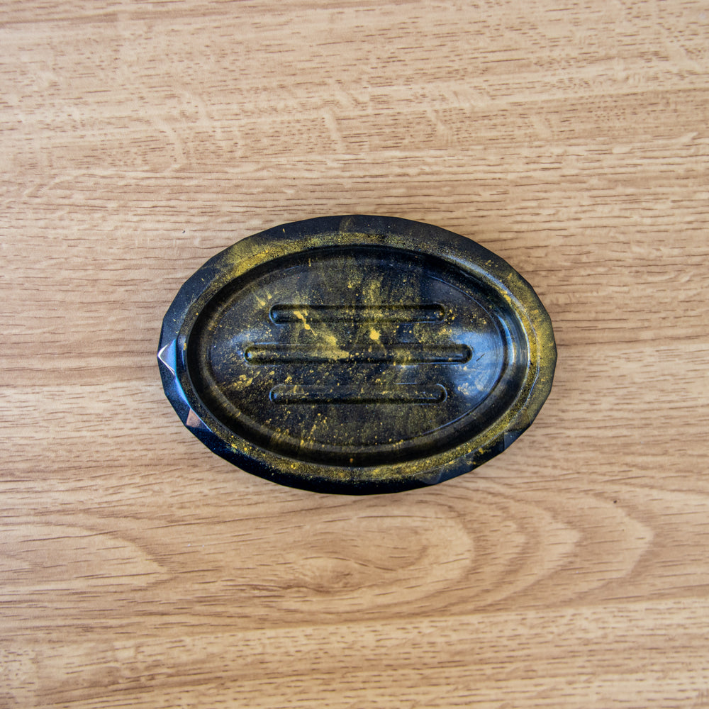 Porte-savon noir marbré or