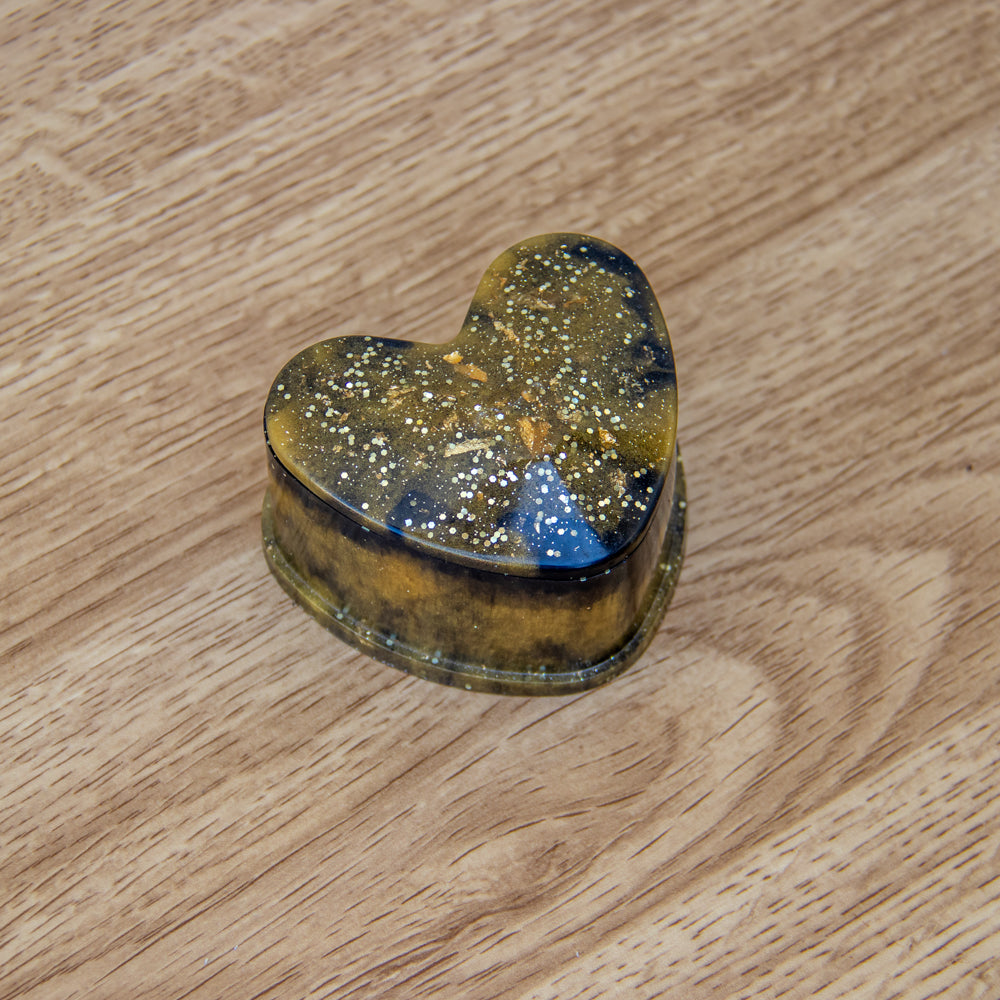 Boîte en forme de cœur or/noir paillettes