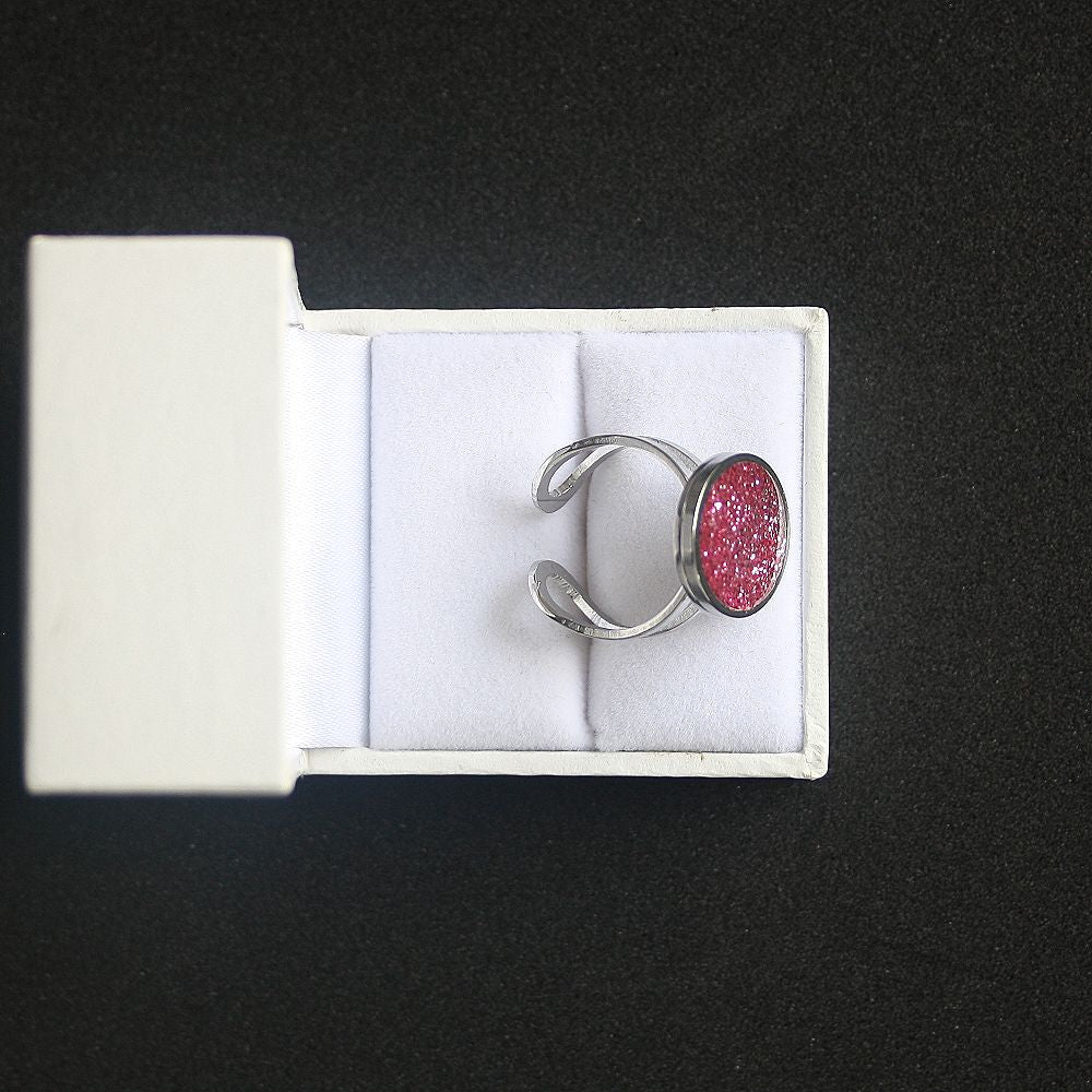 Bague fond rose pailleté
