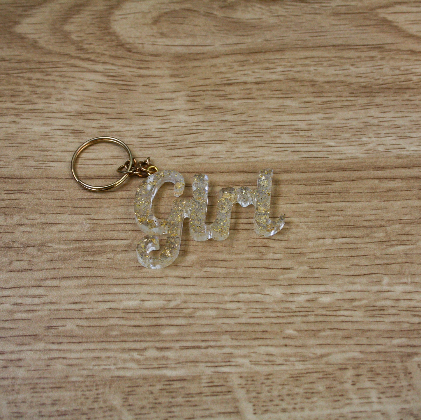Porte clés " girl " feuilles d'or