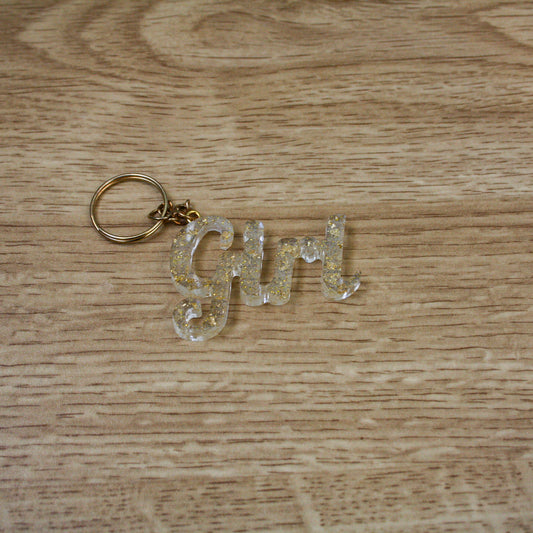 Porte clés " girl " feuilles d'or
