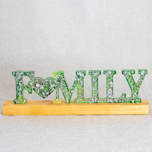 Veilleuse FAMILY à LED vert et feuilles d'argent