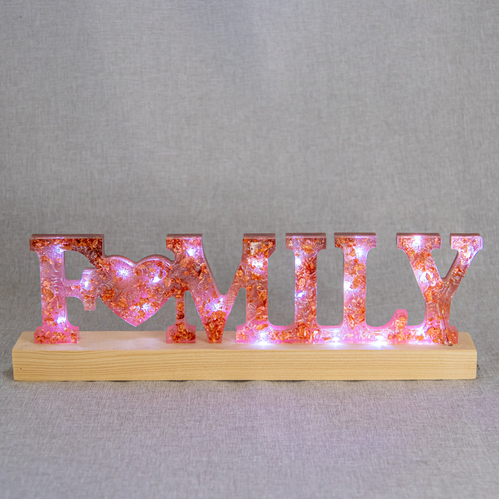 Veilleuse FAMILY à LED rose et feuilles gold