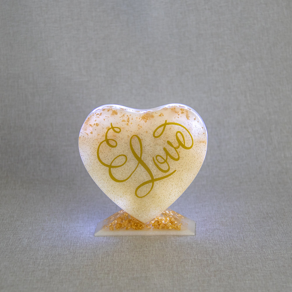 Veilleuse COEUR "Love" à LED blanc et feuilles d'or
