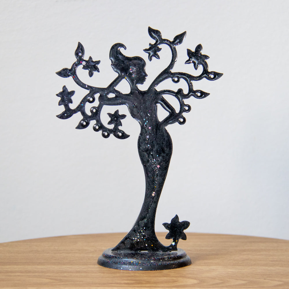 Porte-bijoux femme arbre noir paillettes