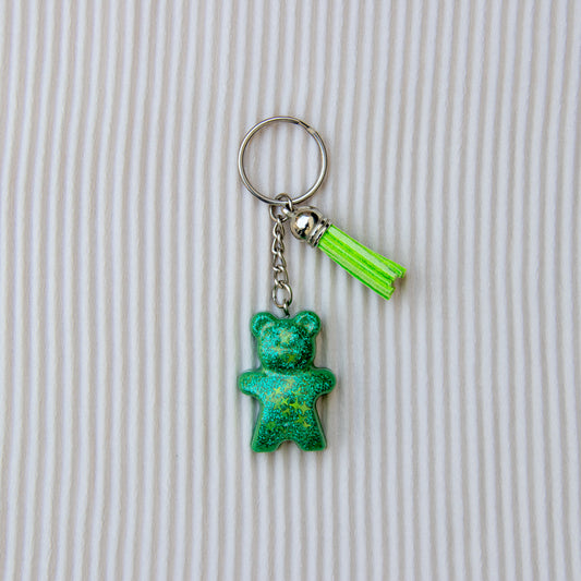 Porte clés petit ourson vert paillettes