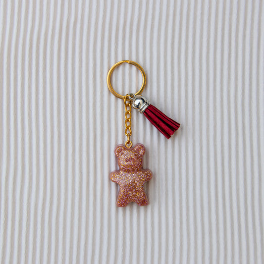 Porte clés petit ourson rose gold paillettes