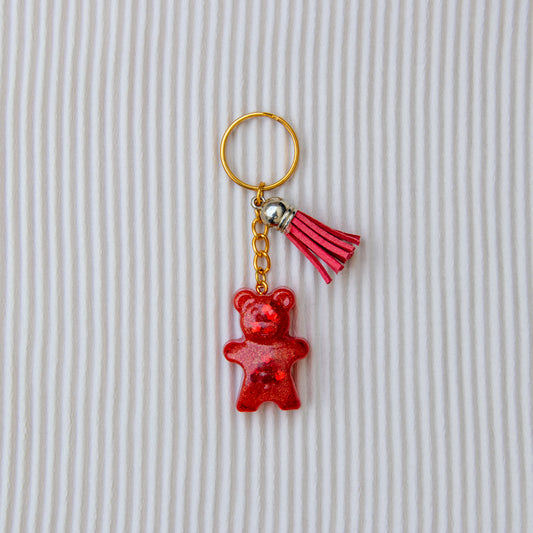 Porte clés petit ourson rouge paillettes