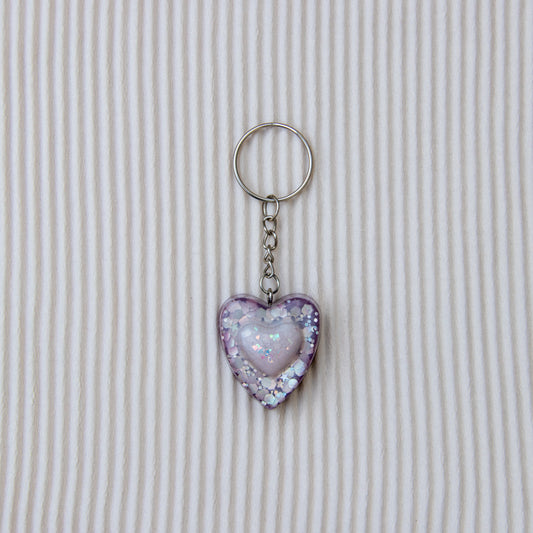 Porte clés coeur violet paillettes