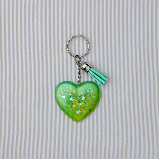 Porte clés cœur vert paillettes