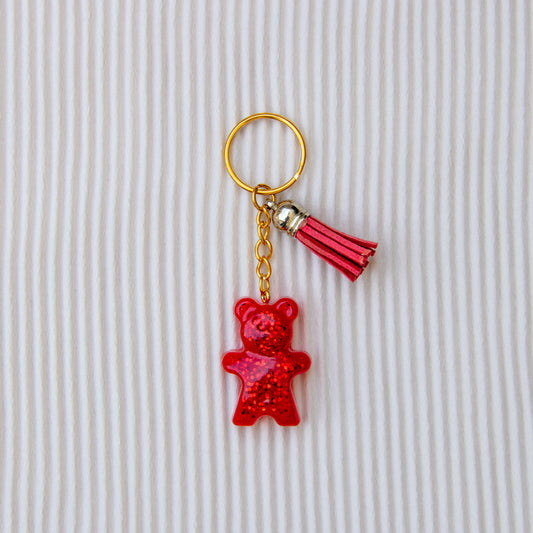 Porte clés petit ourson rouge paillettes