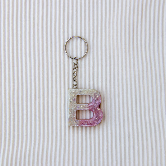 Porte-clés lettre B blanc rose à paillettes