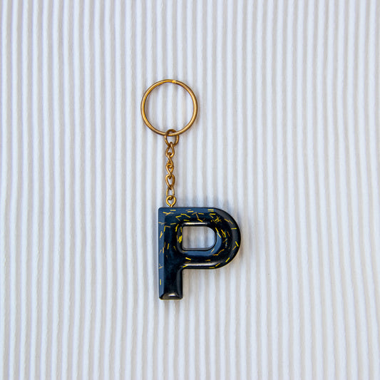 Porte-clés lettre P noir paillettes or