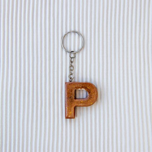 Porte-clés lettre P marron paillettes or