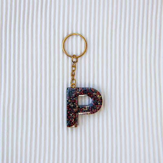 Porte-clés lettre P noir perles