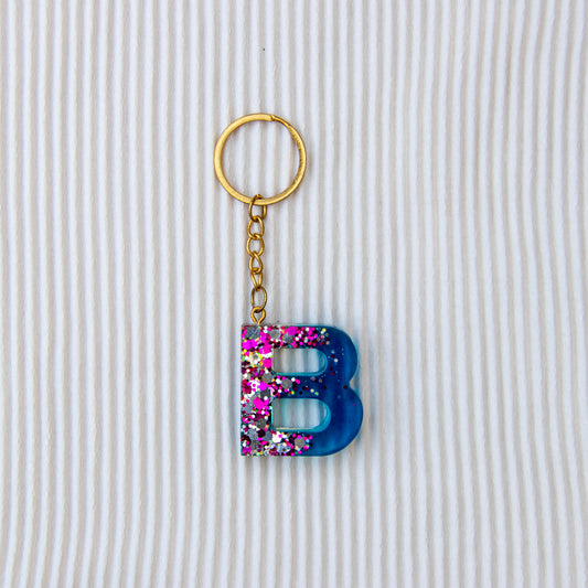 Porte-clés lettre B bleu à paillettes