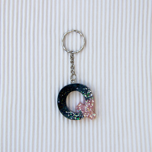 Porte-clés lettre Q noir rose paillettes