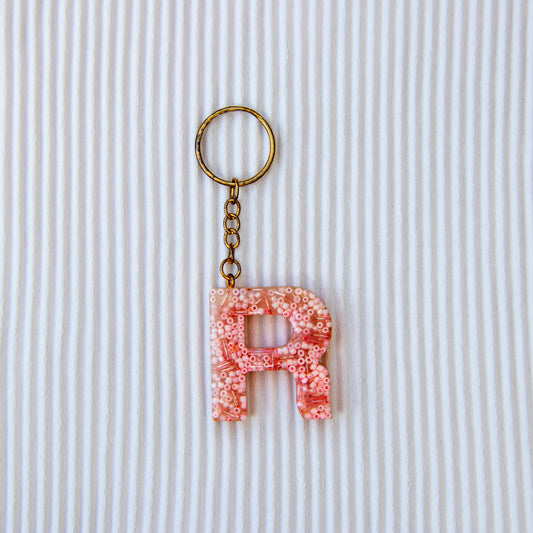 Porte-clés lettre R rose perles