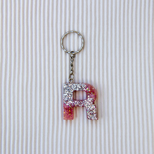Porte-clés lettre R rose paillettes