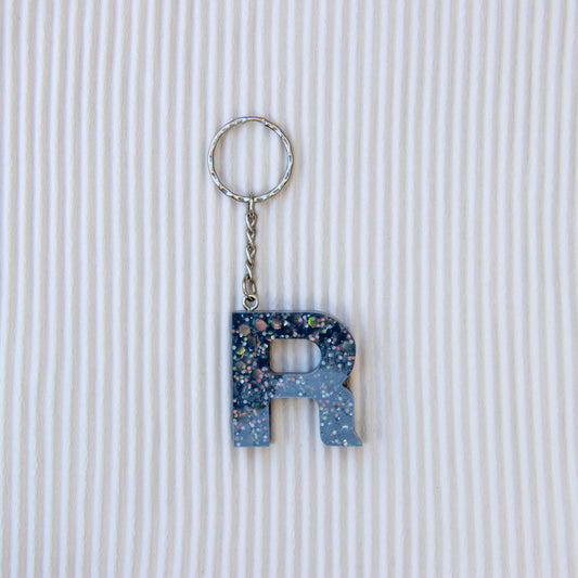 Porte-clés lettre R gris paillettes