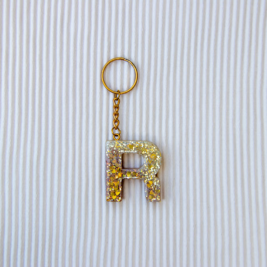 Porte-clés lettre R marron crème paillettes