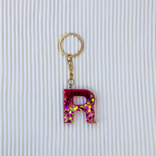 Porte-clés lettre R rose transparent paillettes
