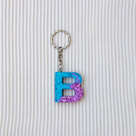 Porte-clés lettre B bleu et rose