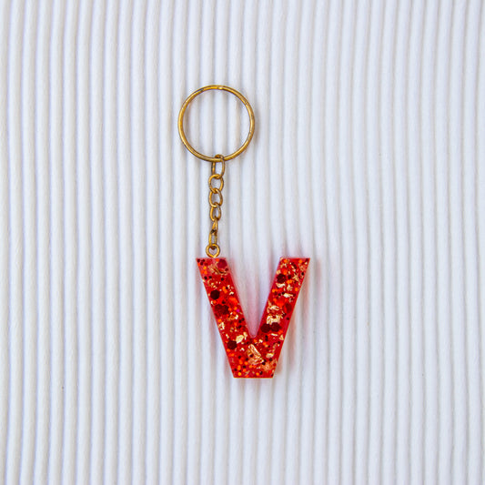 Porte-clés lettre V rouge paillettes